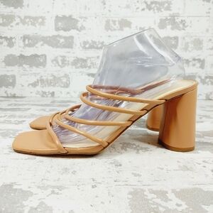 NEW Nine West Getcha 3 Heeled Brown Faux Leather Block Heel Summer Sandals D462